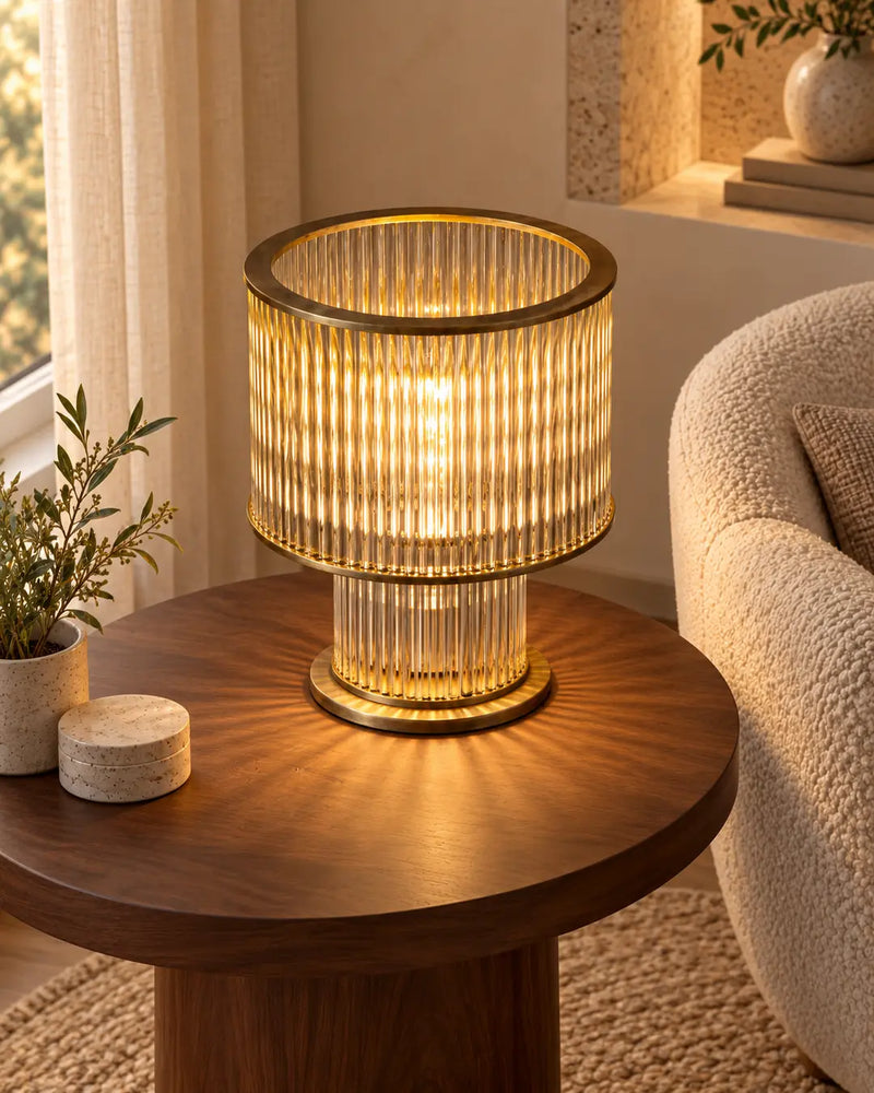 Liora Ribbed Table Lamp – Brass-Toned Decorative Lighting