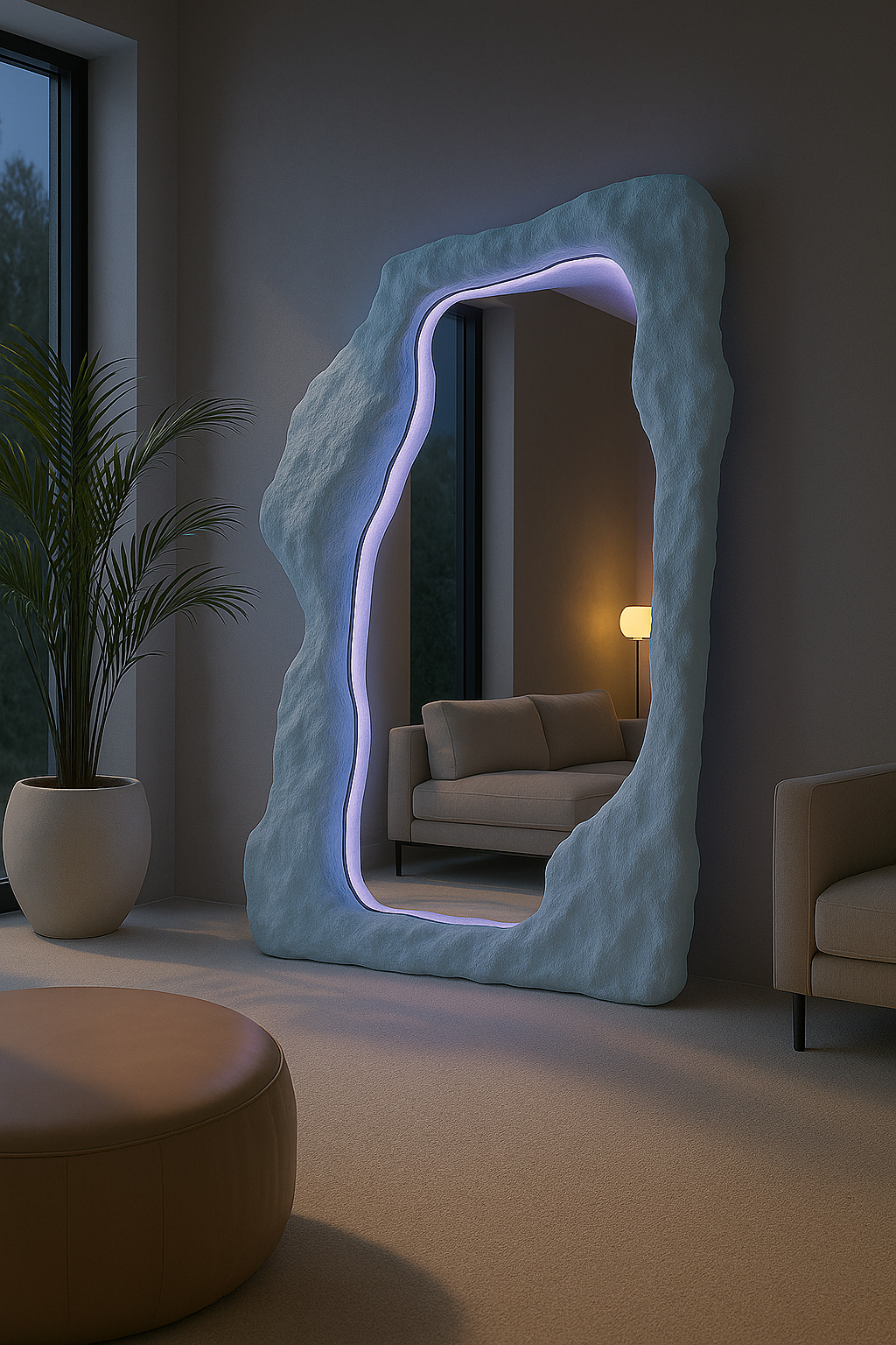 Organic Freeform Floor Mirror | 180x80 cm (70.8"x31.5") Abstract Standing Mirror | Handcrafted Textured Frame | Custom Sculptural Design