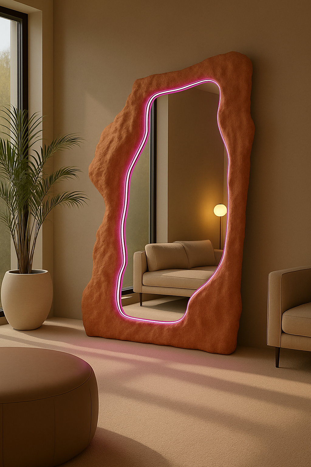 Organic Freeform Floor Mirror | 180x80 cm (70.8"x31.5") Abstract Standing Mirror | Handcrafted Textured Frame | Custom Sculptural Design