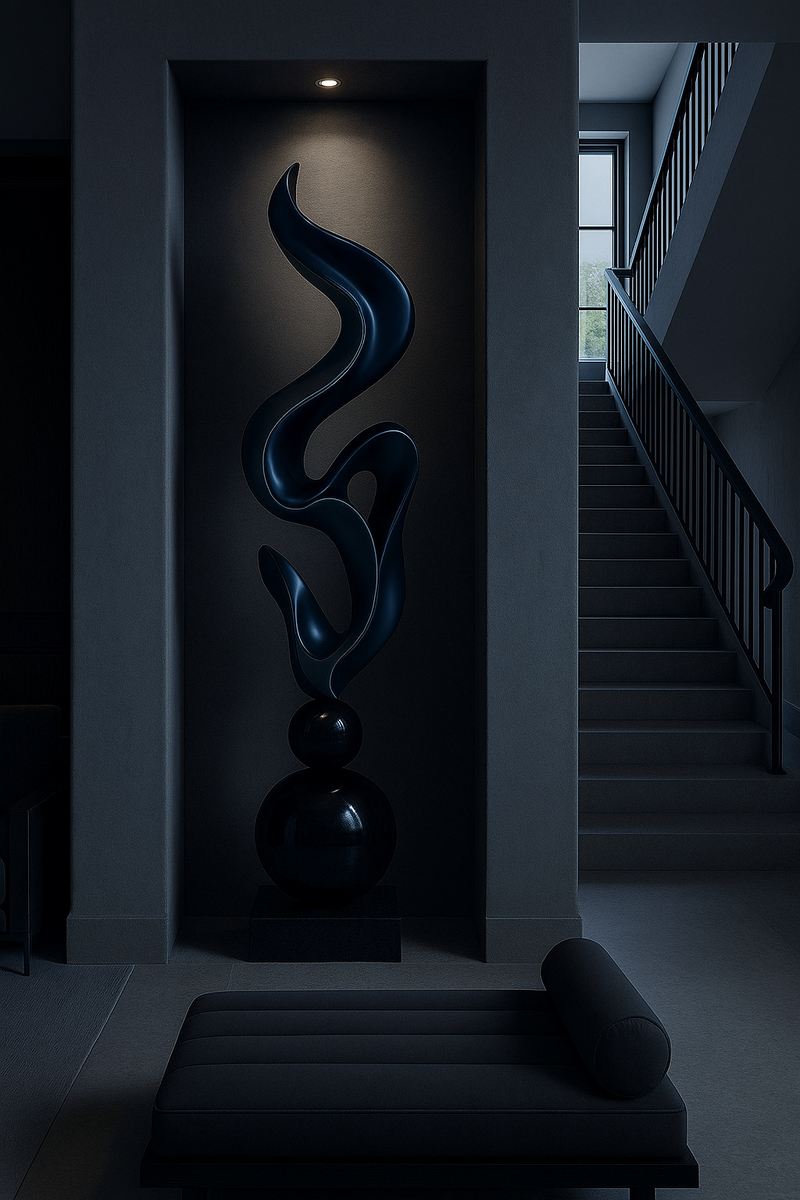 Scultura da pavimento astratta moderna: forma di fiamma contorta (180 cm) - Fibra di vetro e vernice per auto