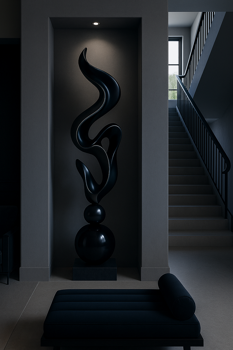 Scultura da pavimento astratta moderna: forma di fiamma contorta (180 cm) - Fibra di vetro e vernice per auto